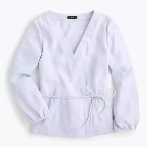 NWOT J.Crew Drapey Crepe Faux-Wrap Top White Long Sleeve Blouse Size 10